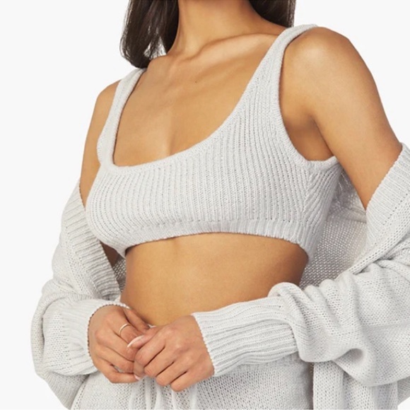 WeWoreWhat Scoop Chunky Cozy Stitch Pull On Bra Top - Grey L - Picture 2 of 6